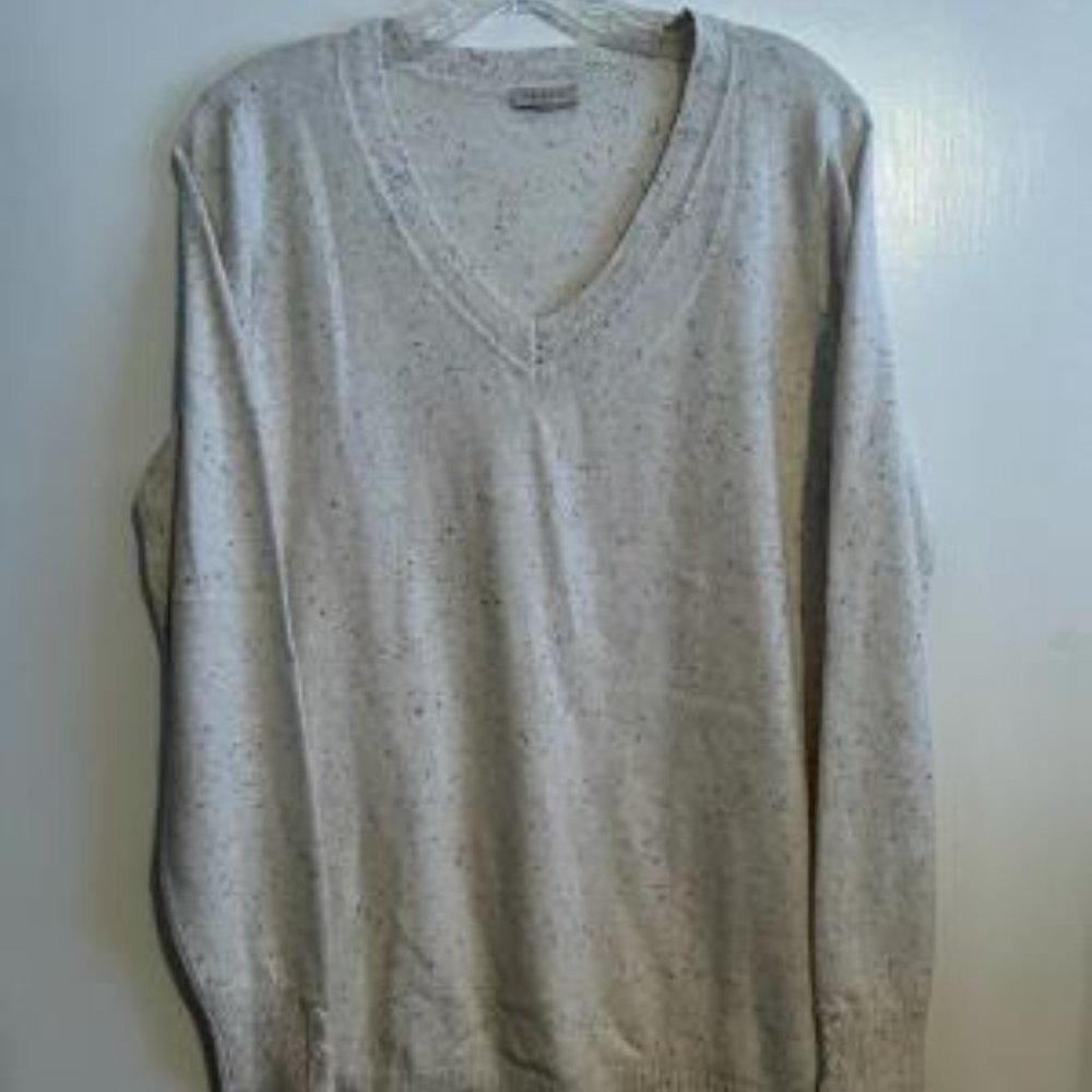 Talbots Beige V-neck Sweater with Colorful Specs Throughout, Size S, Like New